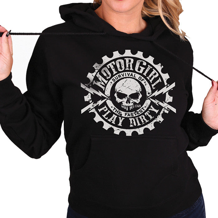 PLAY DIRTY - WOMENS PULLOVER HOODIE - MOTORGIRL - MotorCult